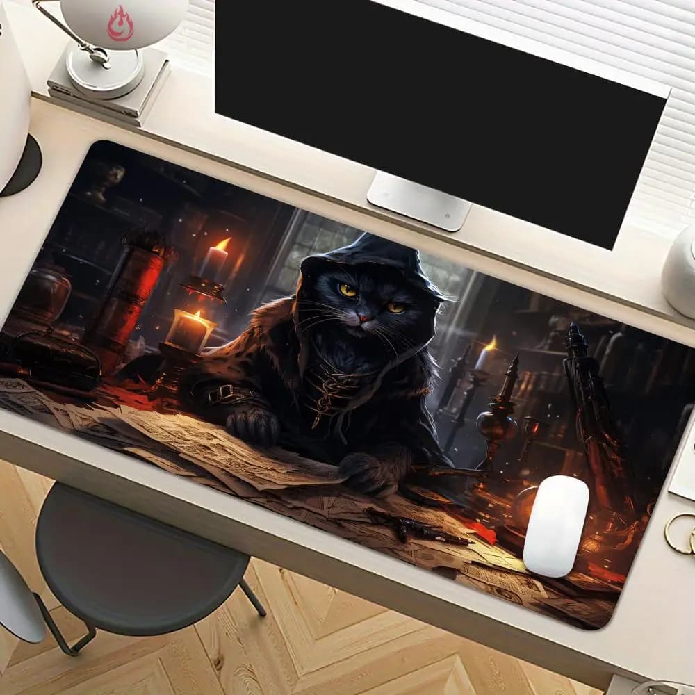 Fantasy Black Cat Wizard Design Mouse Pad Tappetino da scrivania Tappetino per mouse antiscivolo per ufficio Accessori per PC Tappetini per tastiera Tappetini da gioco tapis souris