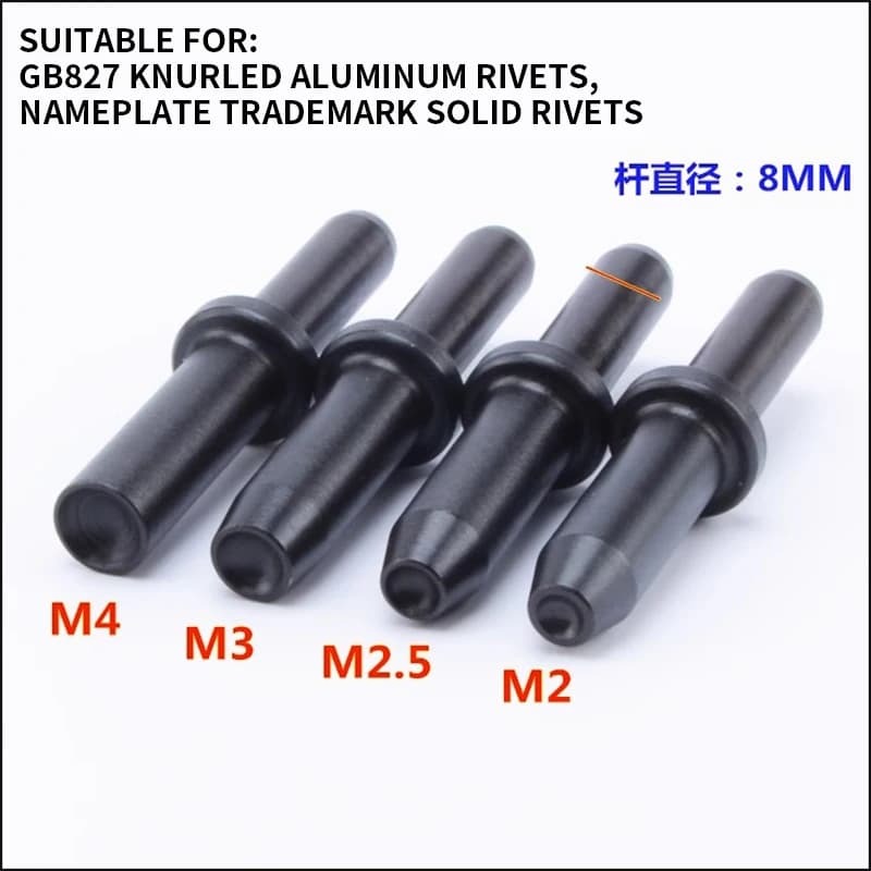 Rivettatrice pneumatica diritta GB827 Strumento per rivettatura ad aria Targhetta in alluminio Solido semi tubolare zigrinato Colpetta per vento con testa da 8 pezzi