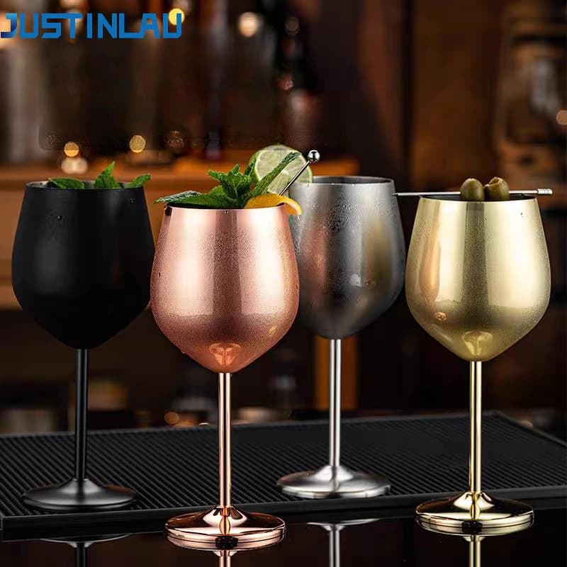JUSTINLAU 18oz 304 Stainless Steel Goblet Red Wine Cocktail Glass Metal Tall Champagne Glass Bar KTV European Style Goblet Glass