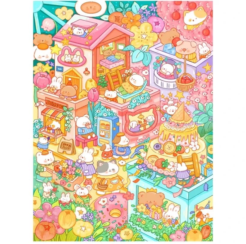 Oil Painting By Number Handmade DIY Animal Town Cartoon Canvas Art Wall Decor for Game Room or Living Room Gift Frameless