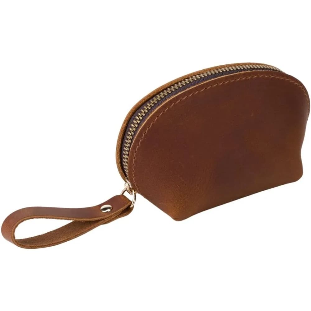 Portafogli in Pelle per Carte di Credito da Donna e Uomo, Portamonete con Cerniera Marrone Saddle 7x11x5.55cm