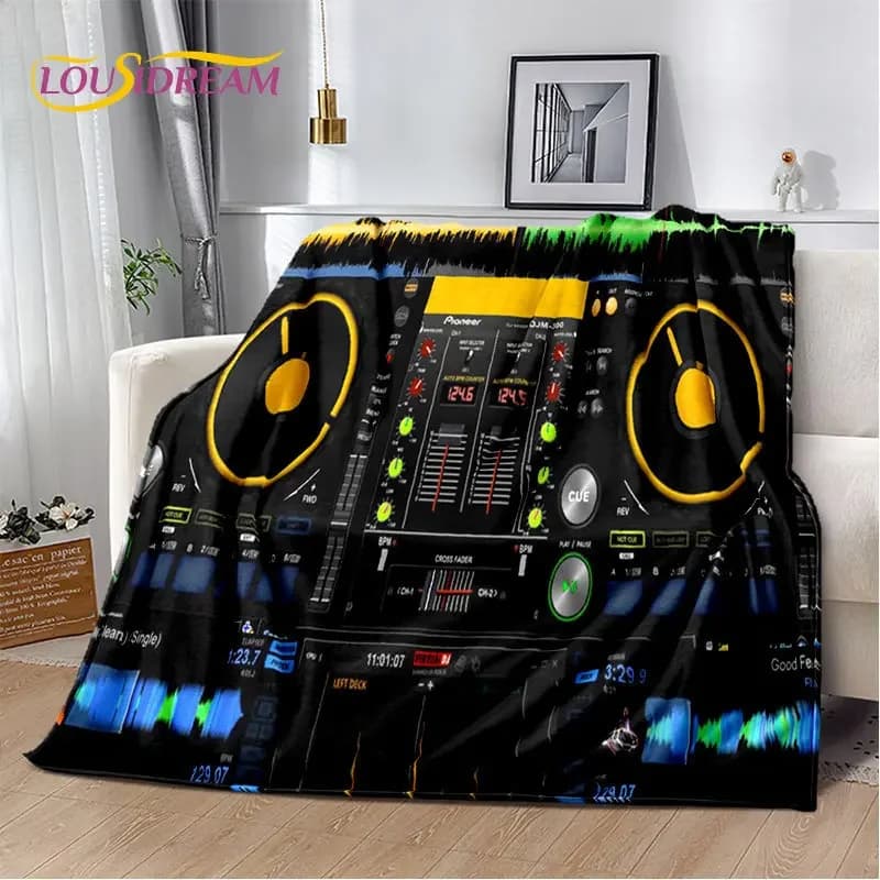 Coperta morbida in peluche con tastiera per schermo musicale DJ 3D, coperta in flanella calda per soggiorno, camera da letto, divano letto, picnic
