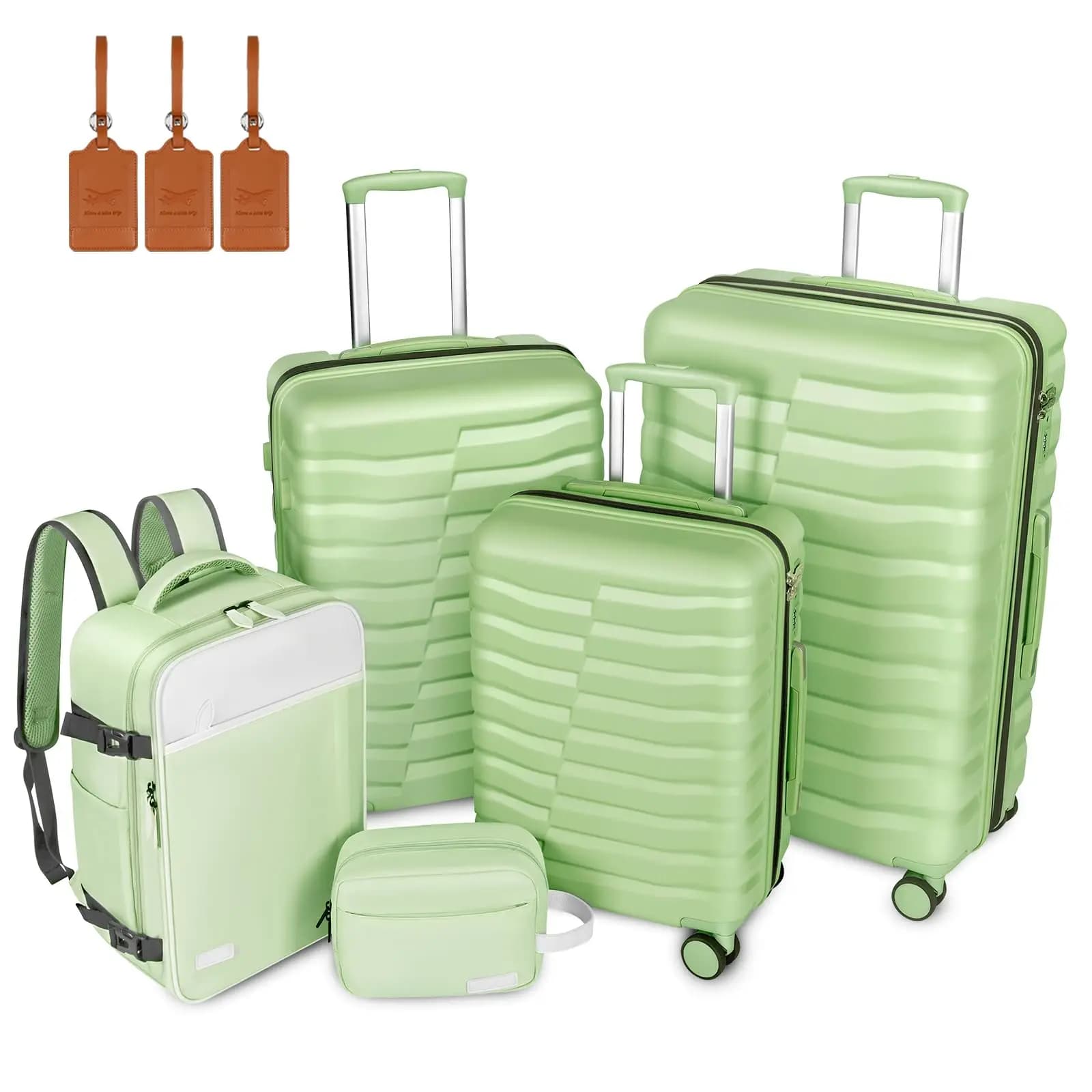 Set di 5 Valigie con Zaino e Borsa, Valigie Rigide da 20/24/28 Pollici con Serratura TSA, Leggere per Viaggi in Famiglia in Aereo