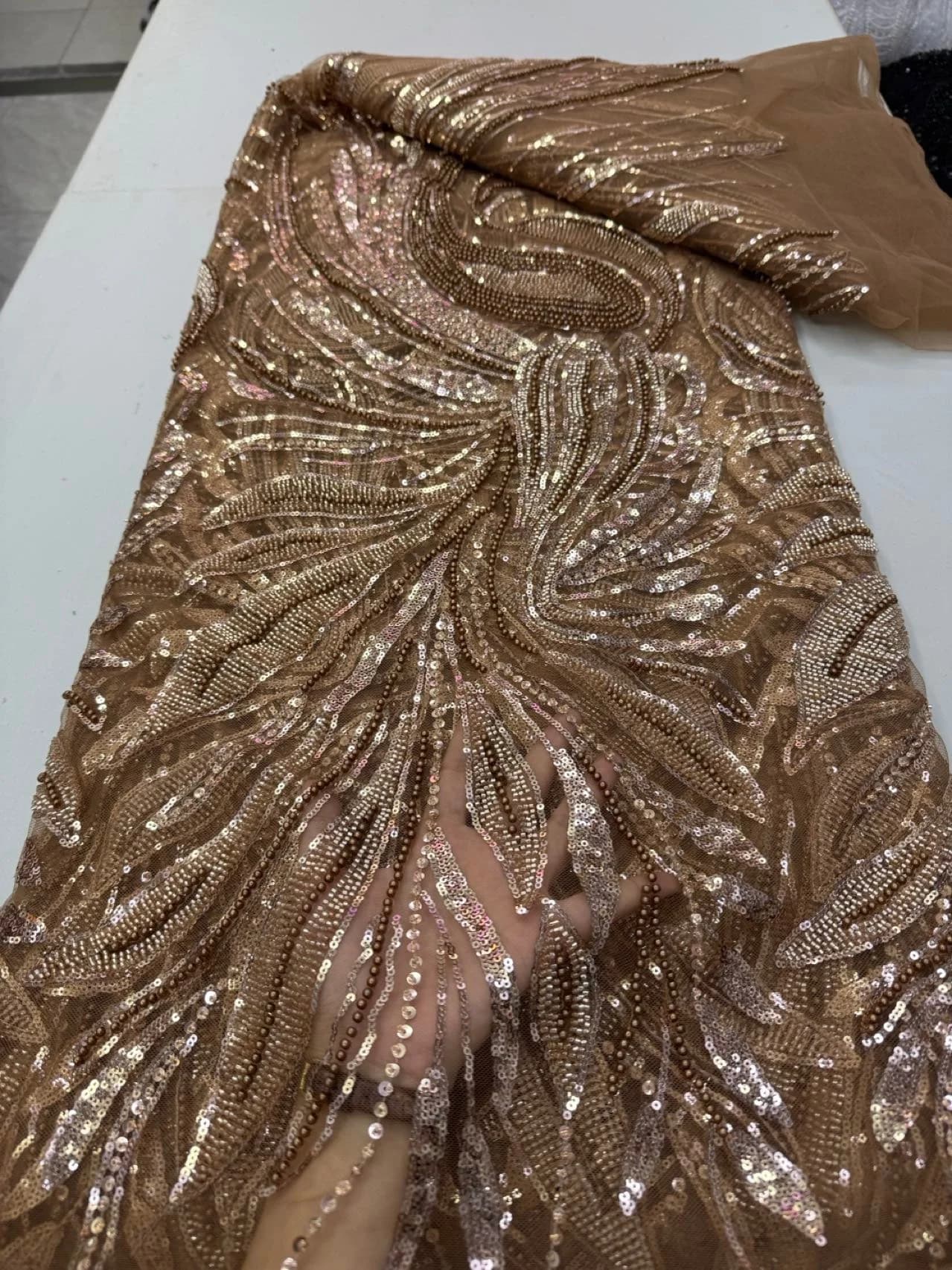 African Nigerian 2026 High-Quality Sequins Embroidery Tulle Lace Fabric Dresses Sewing Beads Stone for Prom 5Yards JY548