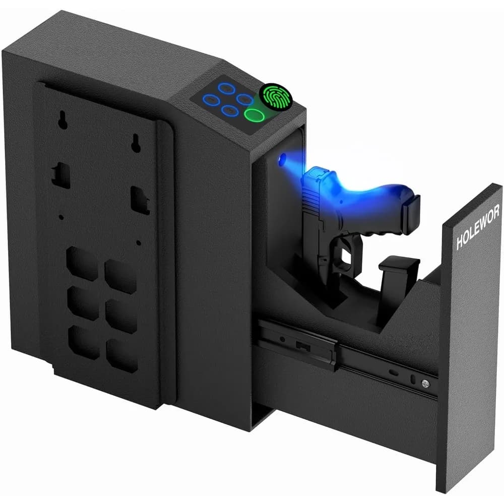 Custodia per pistola da comodino sicura per pistola biometrica sicura per pistola, scatola di blocco per pistola montata su accesso rapido a 3 vie con impronta digitale per comodino,