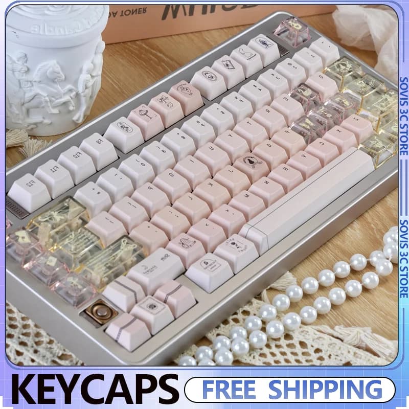 Champagne Pink Keycap Set PC+PBT Sub Cherry Profile Keycaps for MX Mechanical keyboard PC Gaming Accessory Gifts