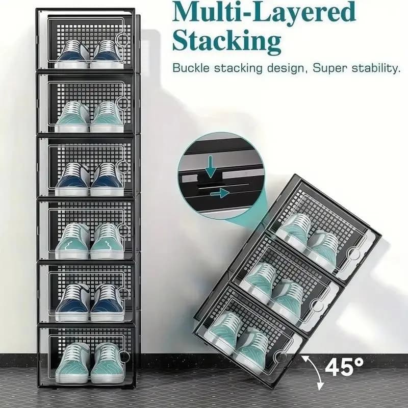 Organizzatore per Scatole di Scarpe, Trasparente e Impilabile, in Plastica Resistente per Sneakers, Design Antipolvere per Mantenere le Scarpe Visibili