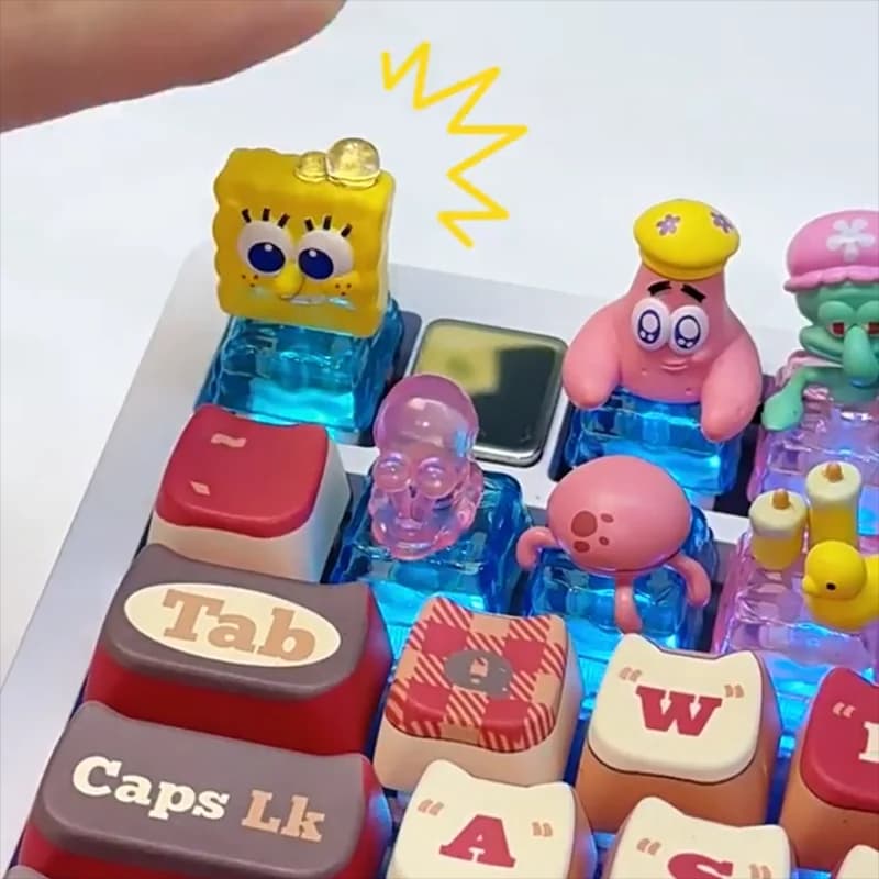 Nuova Scatola a Sorpresa di Keycap di Spongebob, Personaggi Carini dei Cartoni Animati, Decorazione per Tastiera Meccanica, Ornamento da Scrivania, Regalo da Collezione per i Fan
