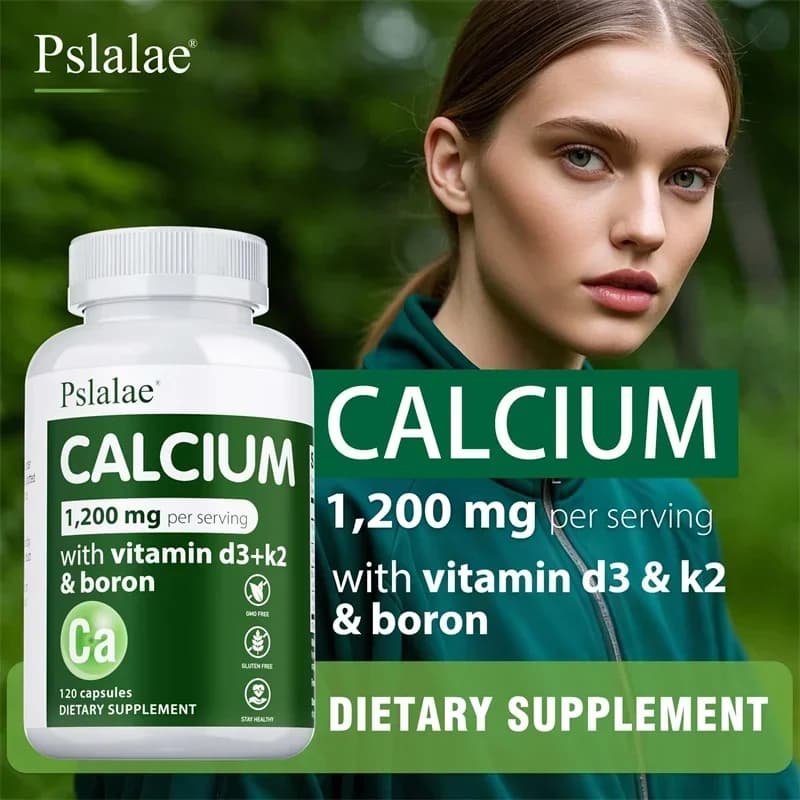 Calcium supplement: promotes calcium absorption, increases energy, strong bones, supports heart and muscle health, not GMO