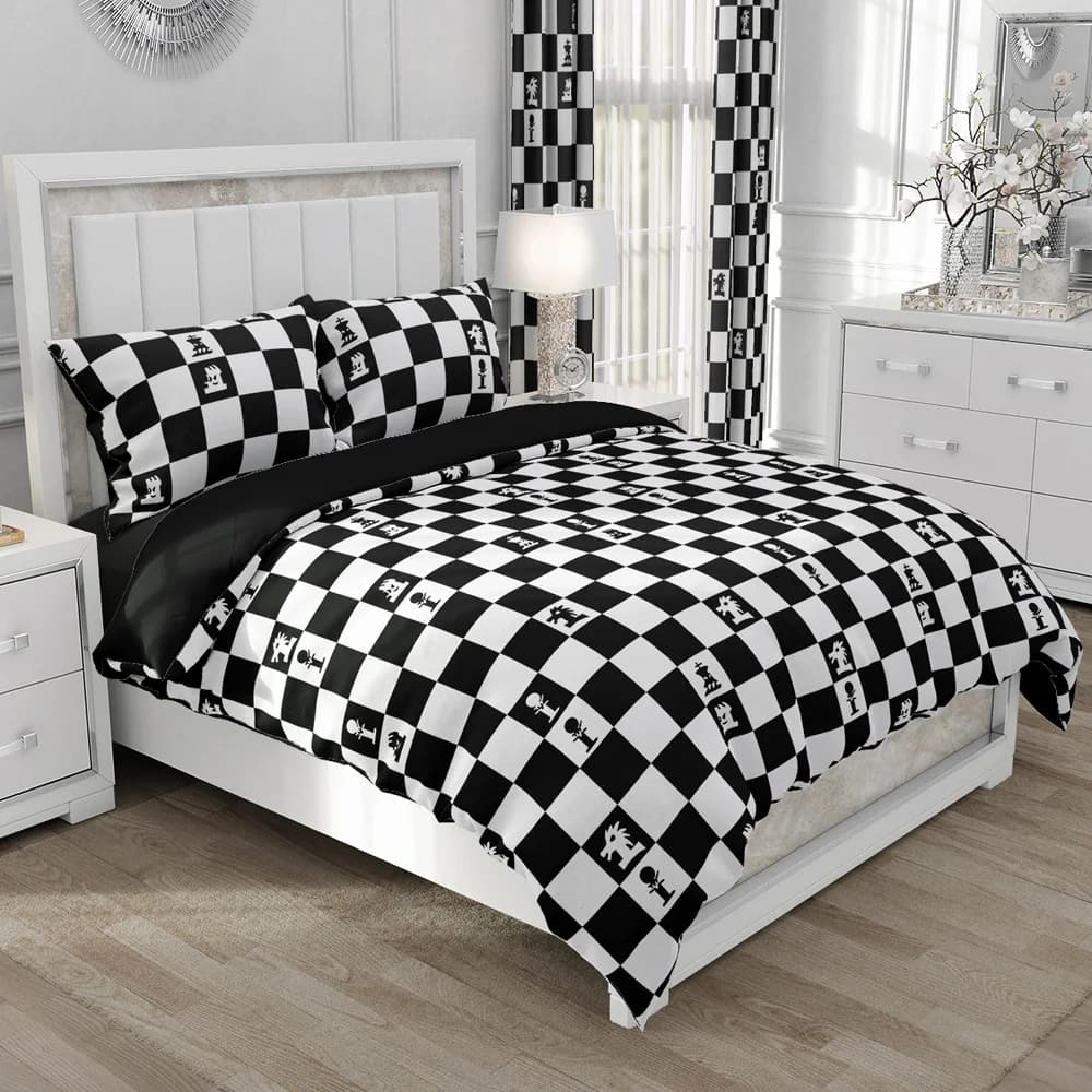 Set copripiumino biancheria set biancheria da letto Queen/King/Euro/Twin/Double/240x220 size Set letto copripiumini scacchi plaid bianco e nero