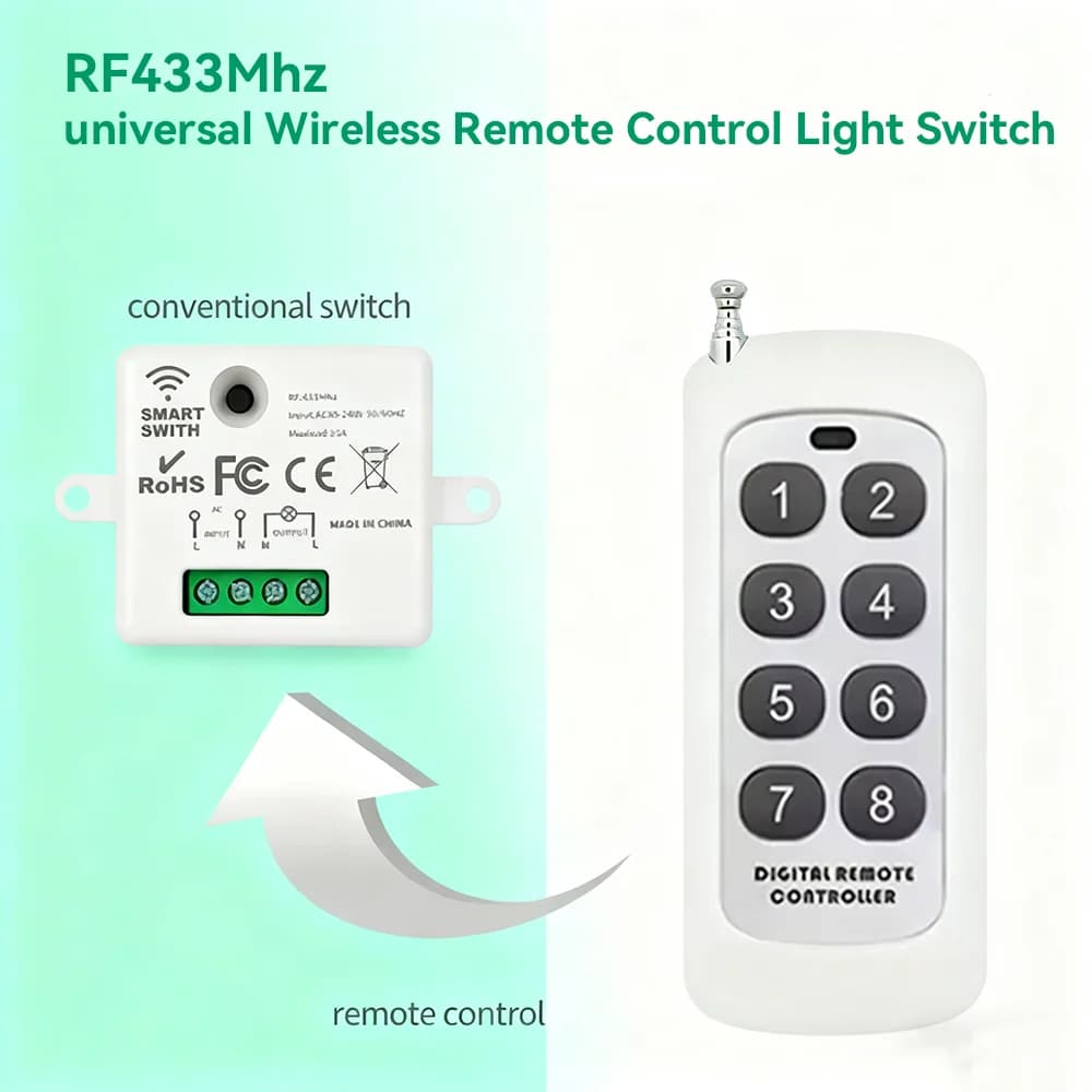 Wireless Smart Light Switch with Remote Control 1000M Distance 433 Mhz RF Relay Receiver 220V Switch for Home Led Lamp Fan