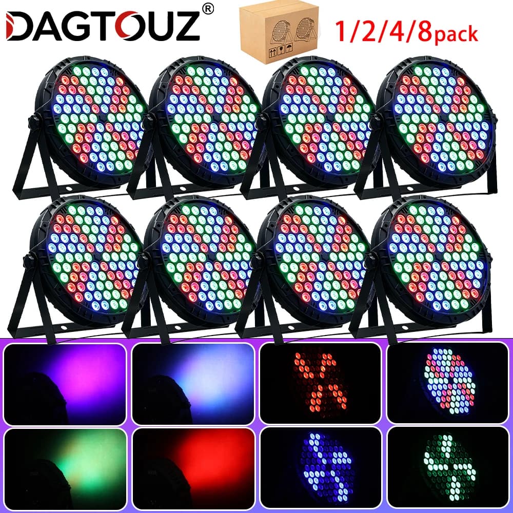 DAGTOUZ 1 2 4 8 Pezzi 84 LED RGB Luce da Palcoscenico, Luce da Discoteca, Luce Par DMX512 con Controllo Sonoro per Feste, Bar, Club, Matrimoni, Spettacoli DJ, Illuminazione per Palcoscenici Domestici