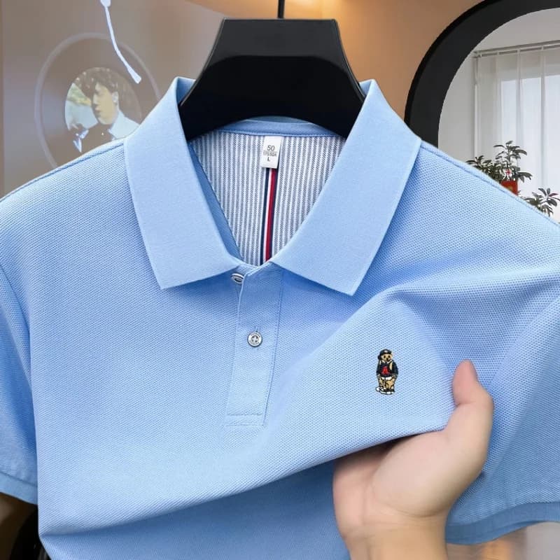 100% pure cotton high-end brand men's short sleeved polo shirt summer luxury fashion teddy bear embroidery golf casual T-shirt