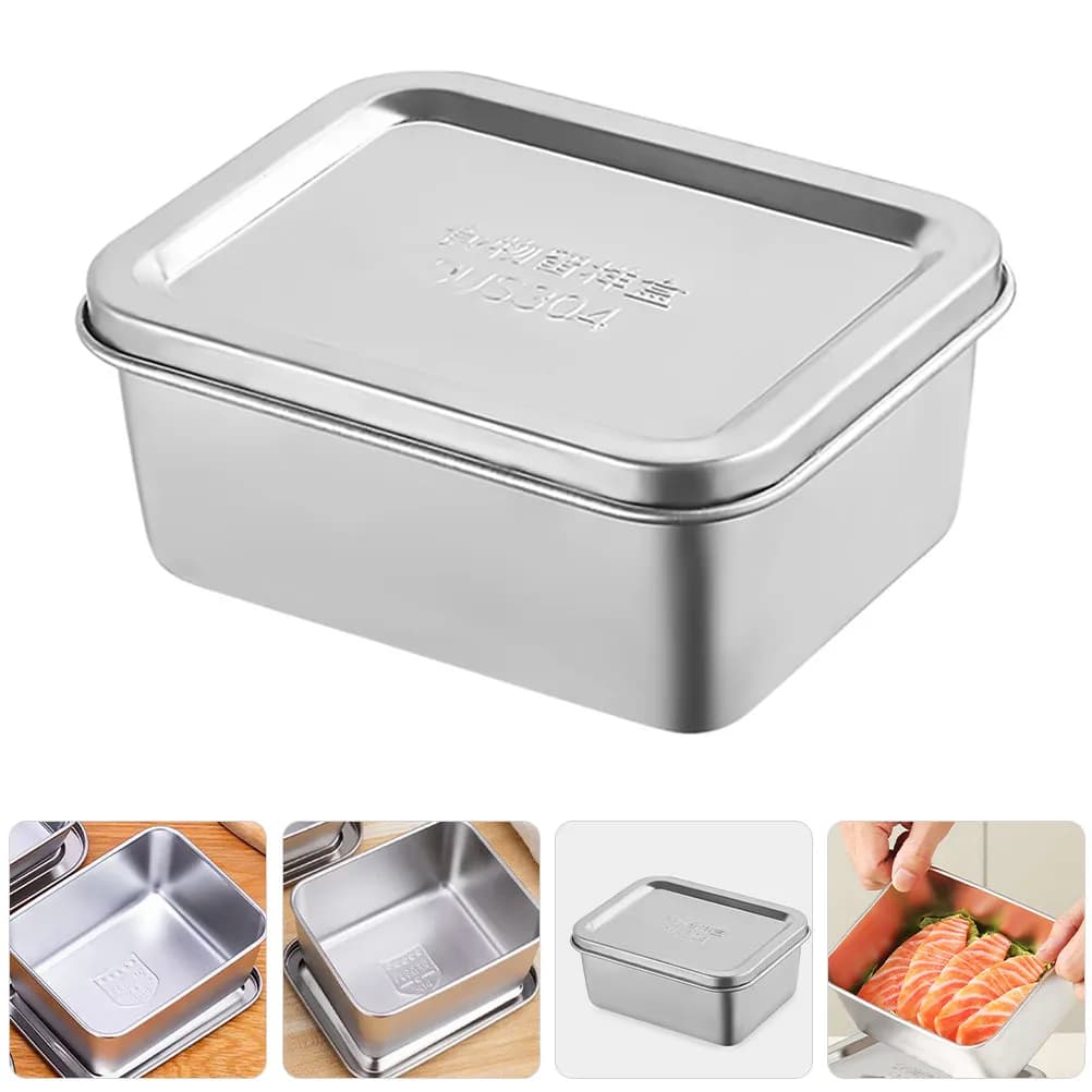 Elegante Contenitore Quadrato in Acciaio Inox per Alimenti con Coperchio, Riutilizzabile, Senza BPA, Organizzatore per Frigorifero e Congelatore, per Preparazione Pasti e Snack