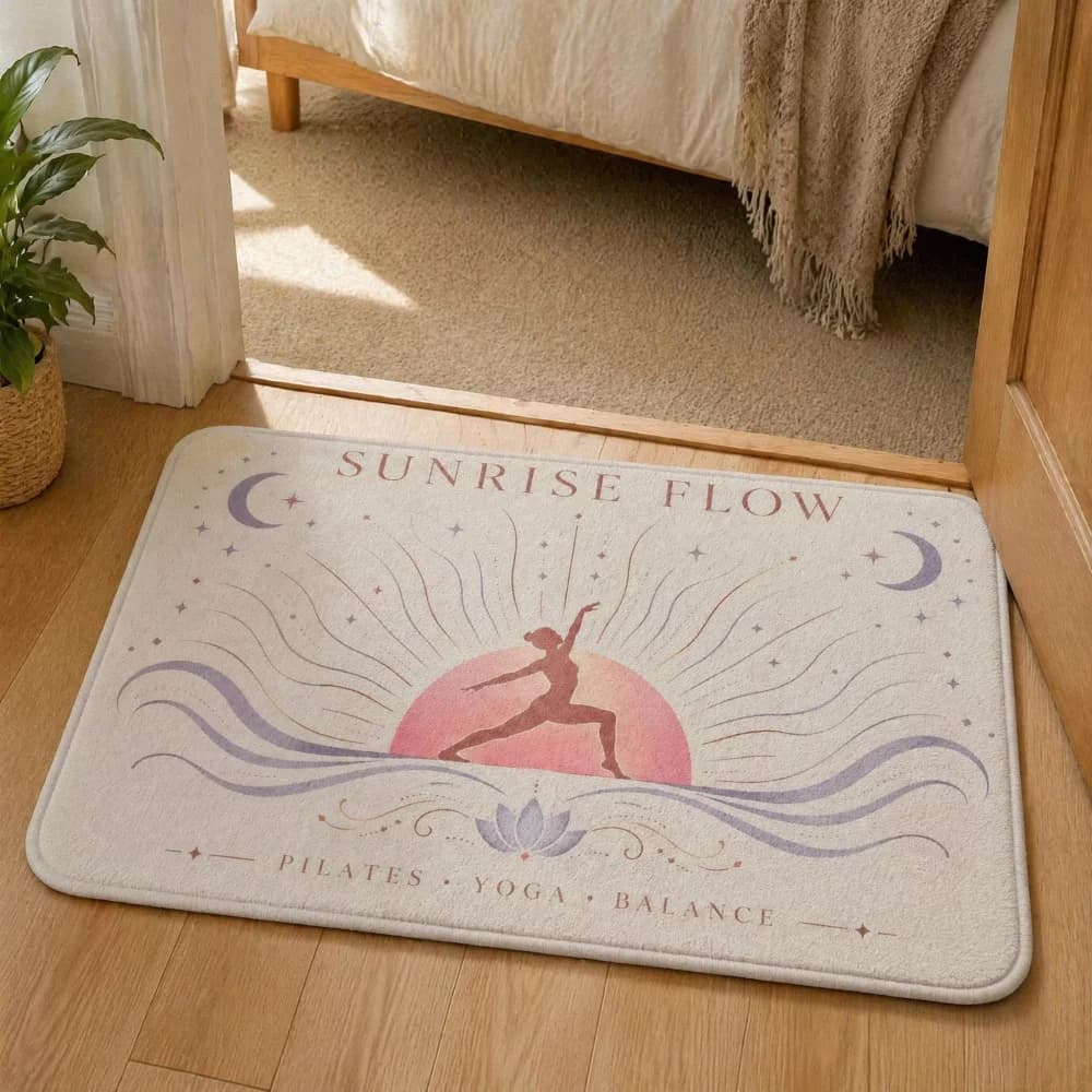 Yoga Lover Crystal Velvet Entryway Mat, Lotus Pattern Anti Slip Soft Floor Rug, Decorative Carpet for Meditation Nook Bedroom