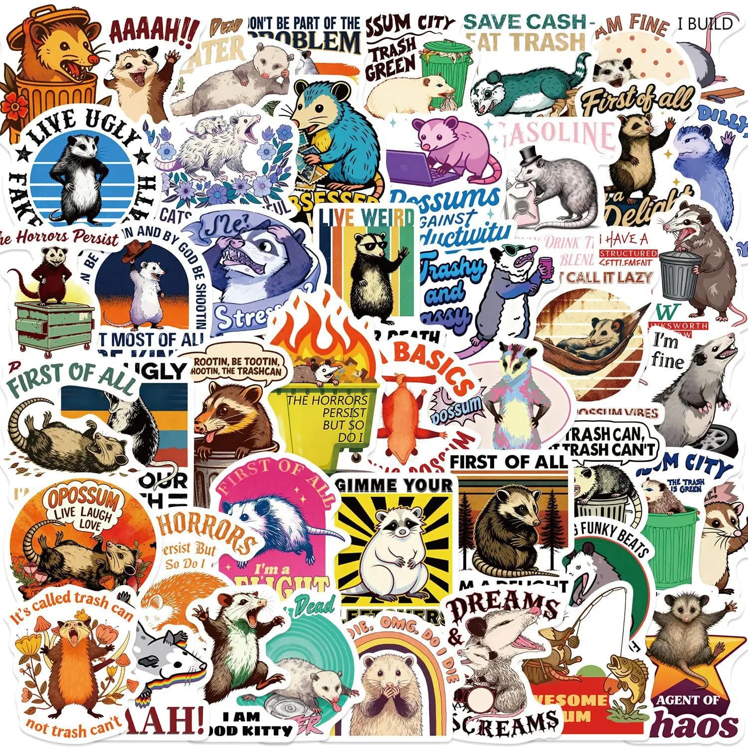 50 Pezzi Adesivi Divertenti con Meme di Opossum, Graffiti Cartoon, per Telefono, Laptop, Notebook, Valigia, Impermeabili