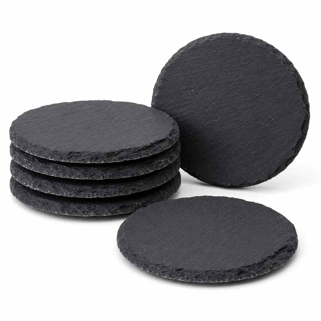 8 Pack Round Slate Coasters, 4 Inch Black Stone Drink Coaster Blanks for Laser Engraving, Home, Kitchen and Bar