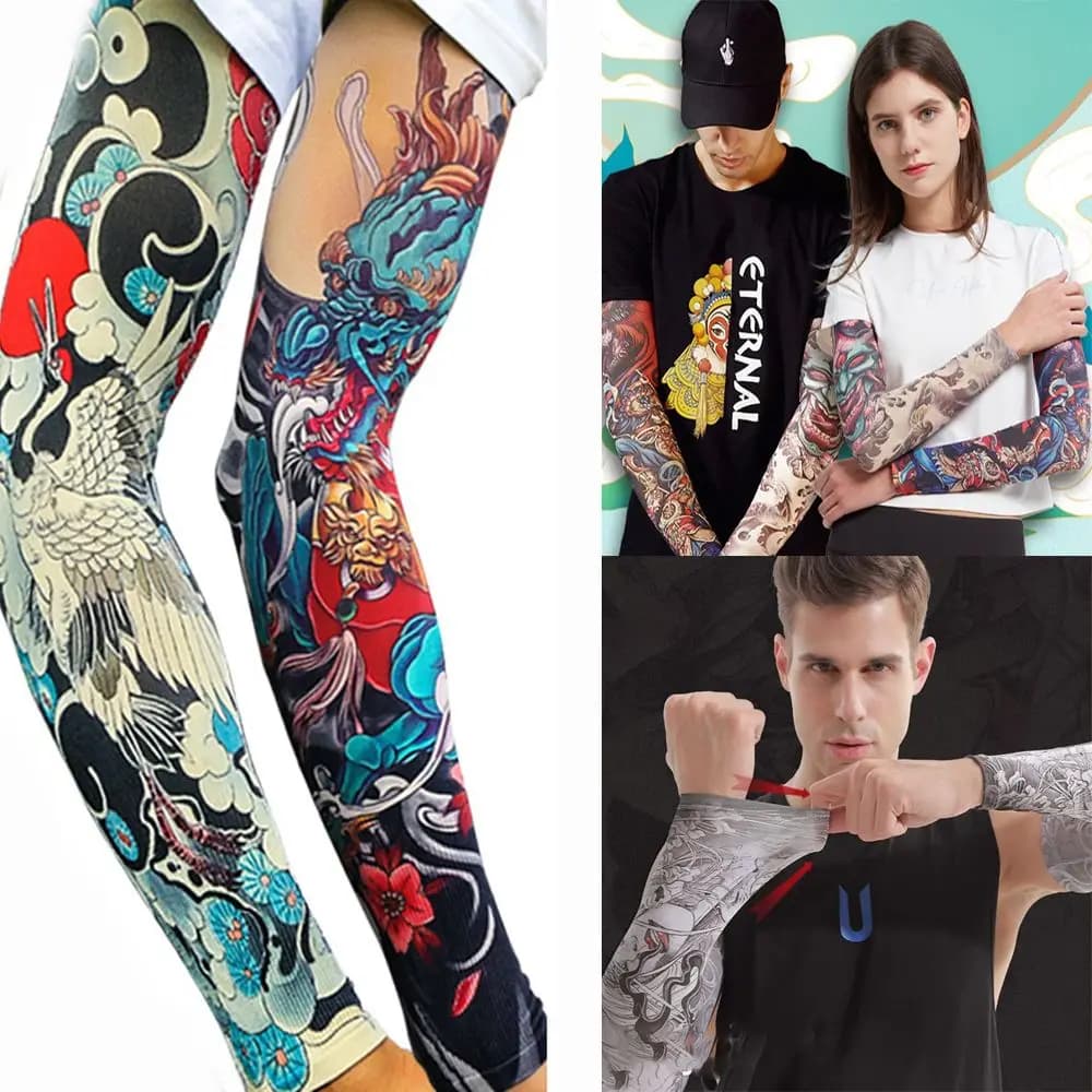 Arm Covers Flower Arm Tattoo Sleeve UV Protection Cycling Gloves Men Sunscreen Sleeve Sunscreen Arm Warmers Sun Protection Cover