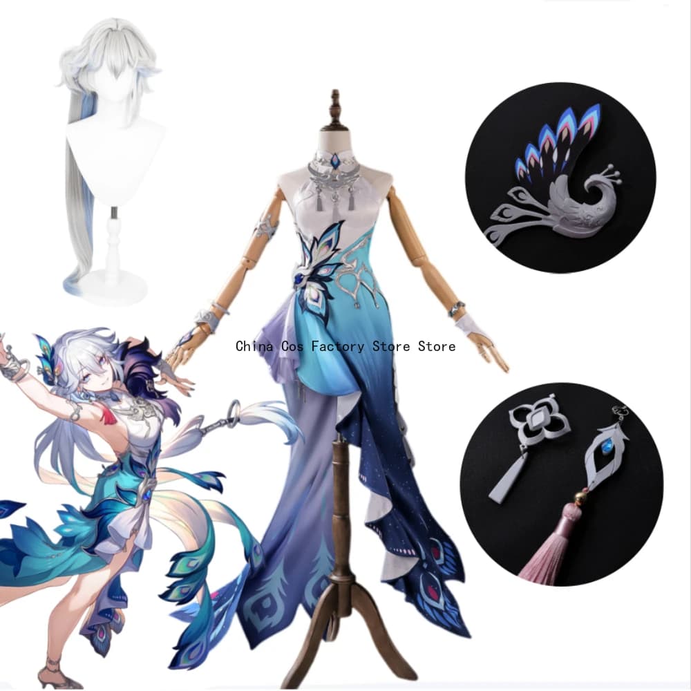 Honkai: Star Rail Xianzhou Yaoguang Set Cosplay, Abito Raffinato con Parrucca e Accessori, Set Completo per Donne Adulte, Costume per Halloween e Carnevale