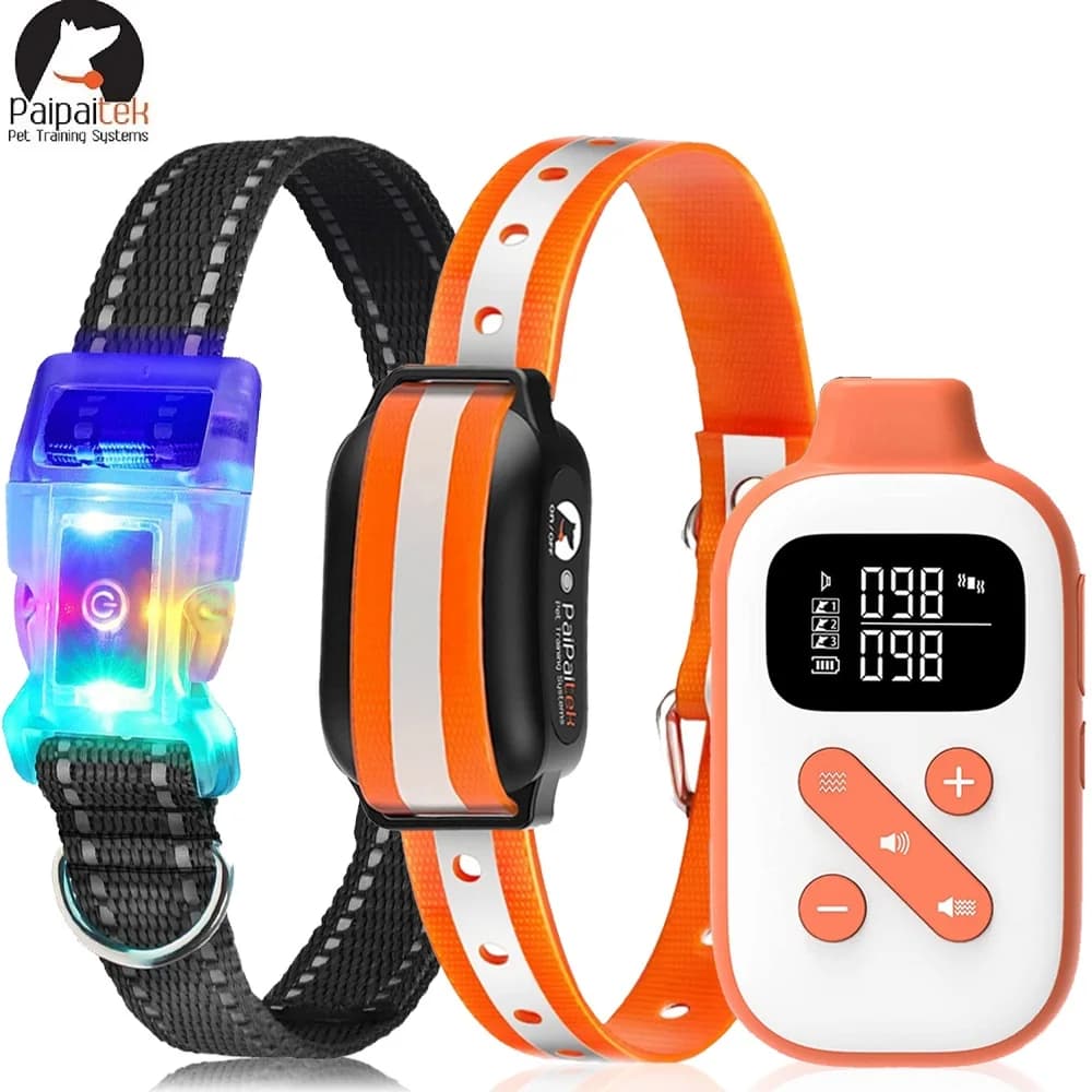 PaiPaitek 3300ft collare vibrante per cani, collare da addestramento per cani impermeabile IPX7 con telecomando + collare per cani LED per cani di taglia piccola e media