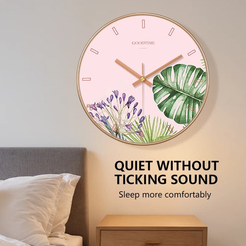 Orologio da Parete Artistico Rosa con Motivo Floreale Tropicale Monstera, Silenzioso, Stile Boho per Soggiorno, Camera da Letto, Cortile, Decorazione Casa