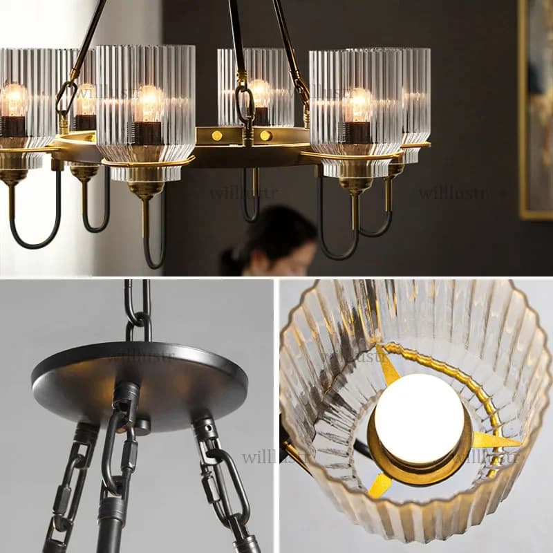 Lampada a sospensione in vetro Lampada a sospensione ad anello in ferro industriale Hotel Negozio Sala Soggiorno Camera da letto Lampadario a soffitto sospeso a doppio uso