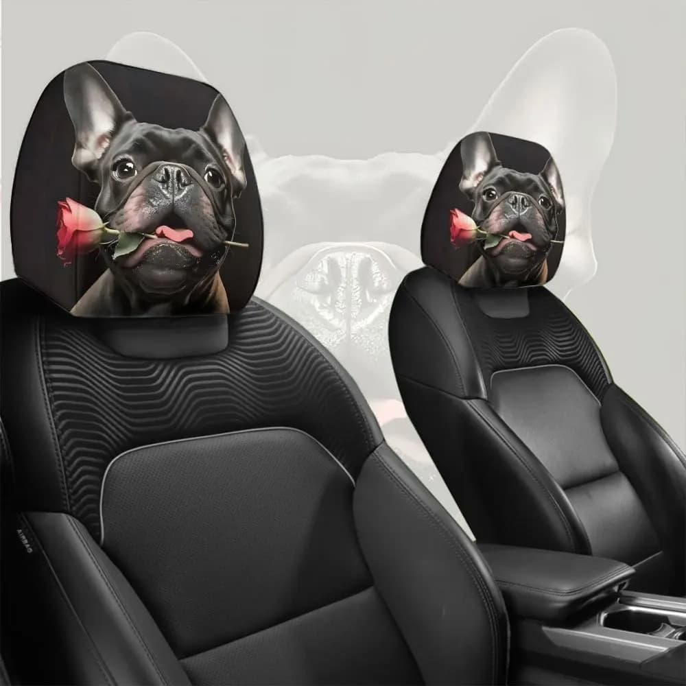 2 coperture per poggiatesta per auto Bulldog francese rosa, lavabili, decorazione per auto, allevia l'affaticamento di guida, protezione del sedile