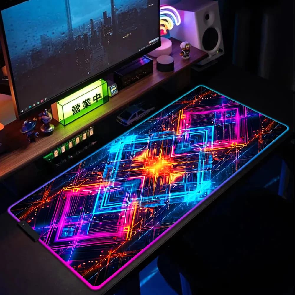 Tappetino per mouse Neon Geometric Energy Matrix Xxl 900x400 Tappetino per mouse Rgb Economico per PC Gamer Accessori da gioco Tappetino da scrivania Deskmat