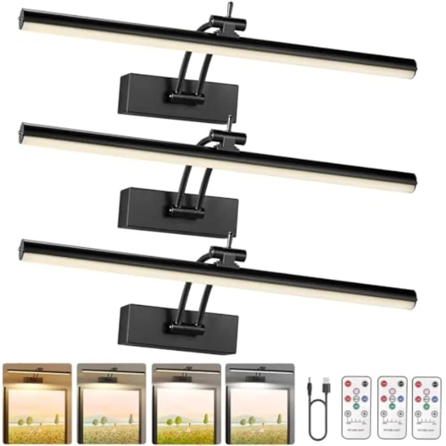 3 Pack Picture Lights for Wall Battery Operated 16 inch Wireless Art Lighting for Painting 6 Colors Picture Frame Lights with R