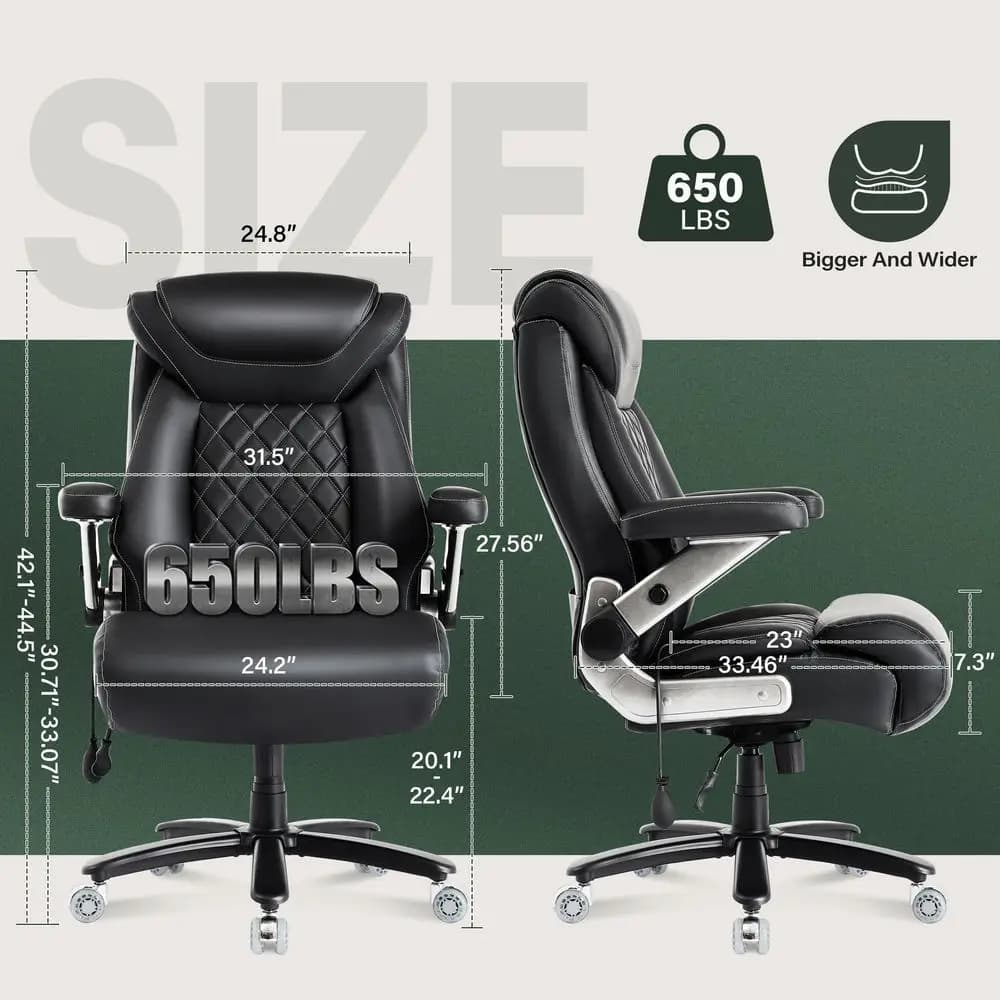 Sedia da Ufficio Grande e Alta, 650 libbre, con Cuscino a Molla Spesso, Braccioli Ribaltabili 5D, Sedia Direzionale Ergonomica con Supporto Lombare Regolabile e Ventilazione ad Aria