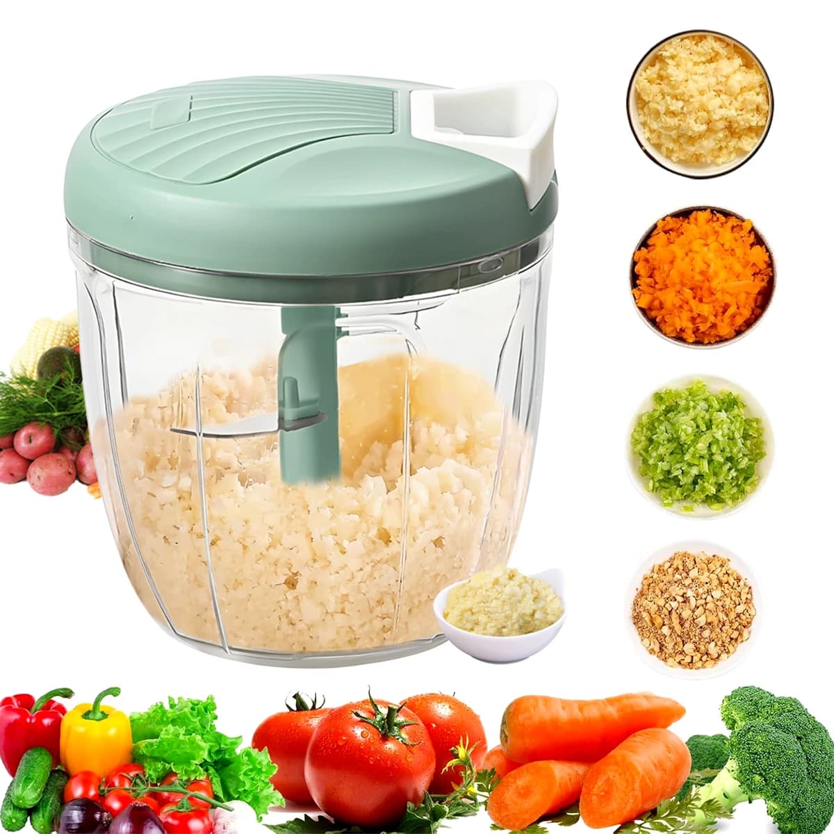 900ML/500mL Portable Manual Garlic Chopper, ABS Resin Hand Pulled Rope Fruit and Vegetable Chopper