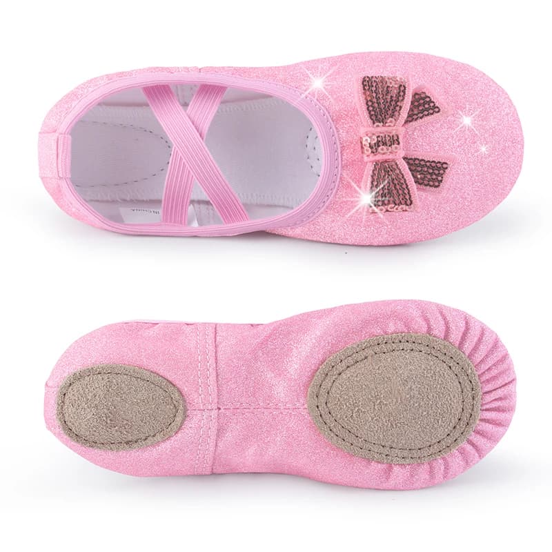 Scarpe da ballo per ragazze, suola divisa, glitter, fiocco scintillante, scarpe da ballo per (bambino/bambino)