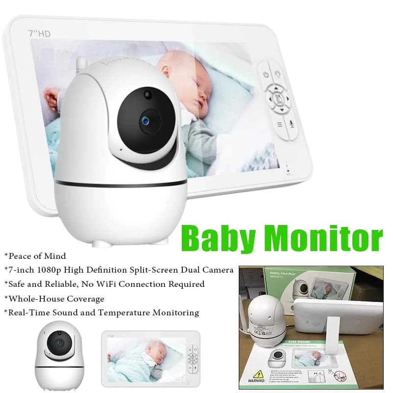 Baby Monitor con Display HD da 7 Pollici, Telecamera 1080P, Zoom 4X, Interfono Bidirezionale, Visione Notturna, Wireless per Uso Domestico