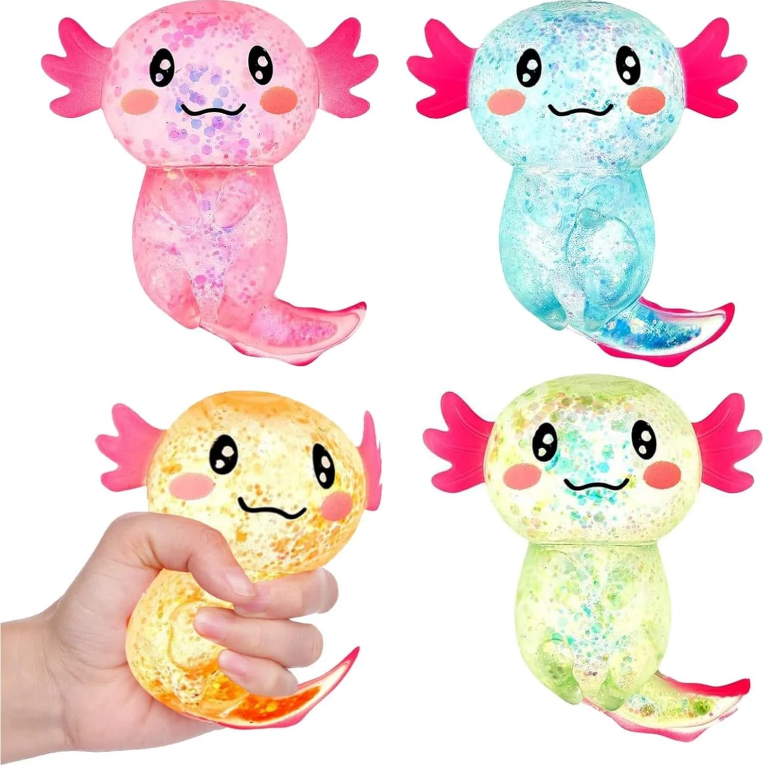 Giocattolo Antistress Axolotl Squishy con Glitter, Giocattolo Sensoriale per Bambini, Regalo Rilassante per Feste di Compleanno