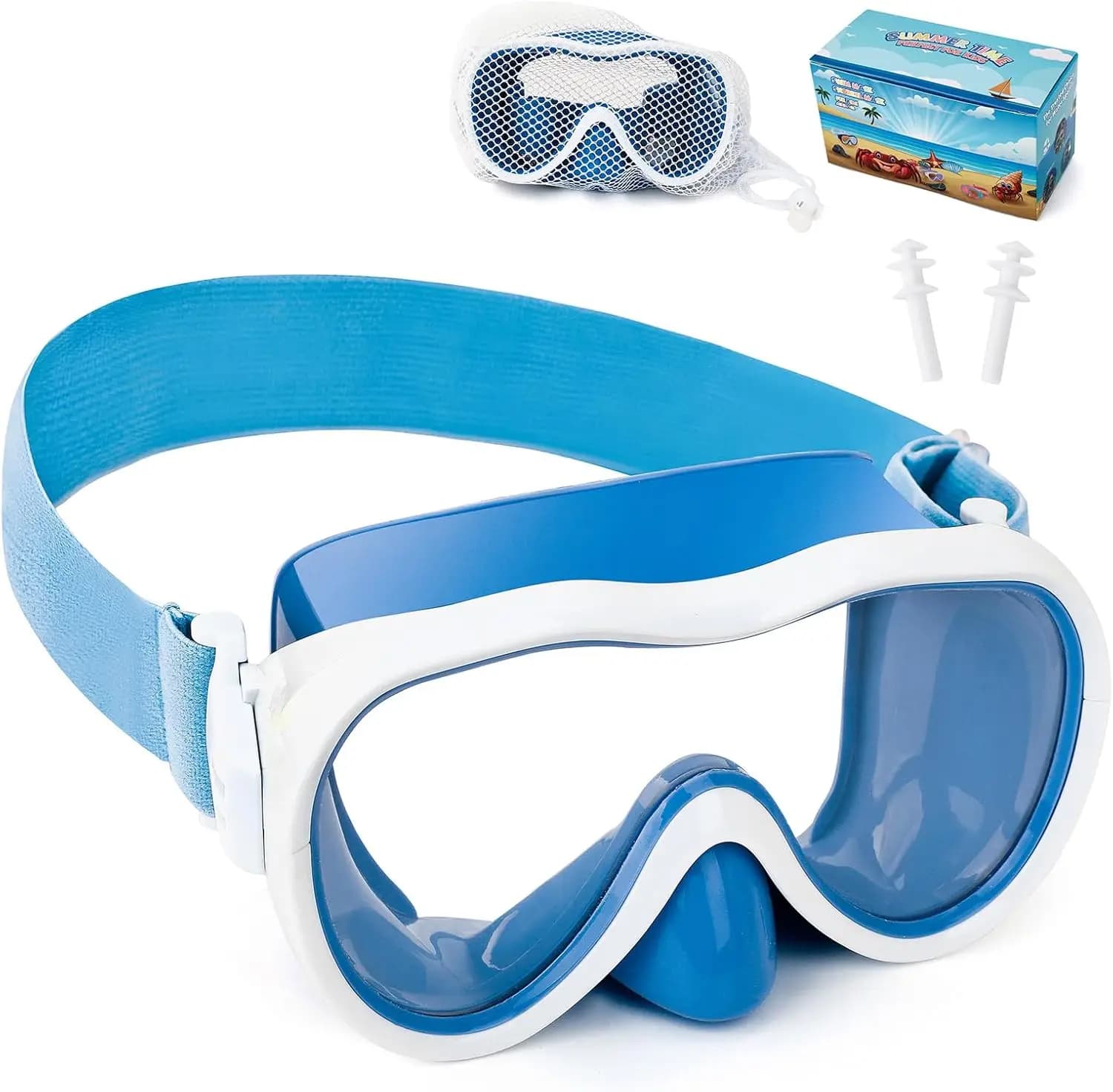 180 ° Snorkeling mask with nose cover, anti-fog swim glasses with elastic fabric strap