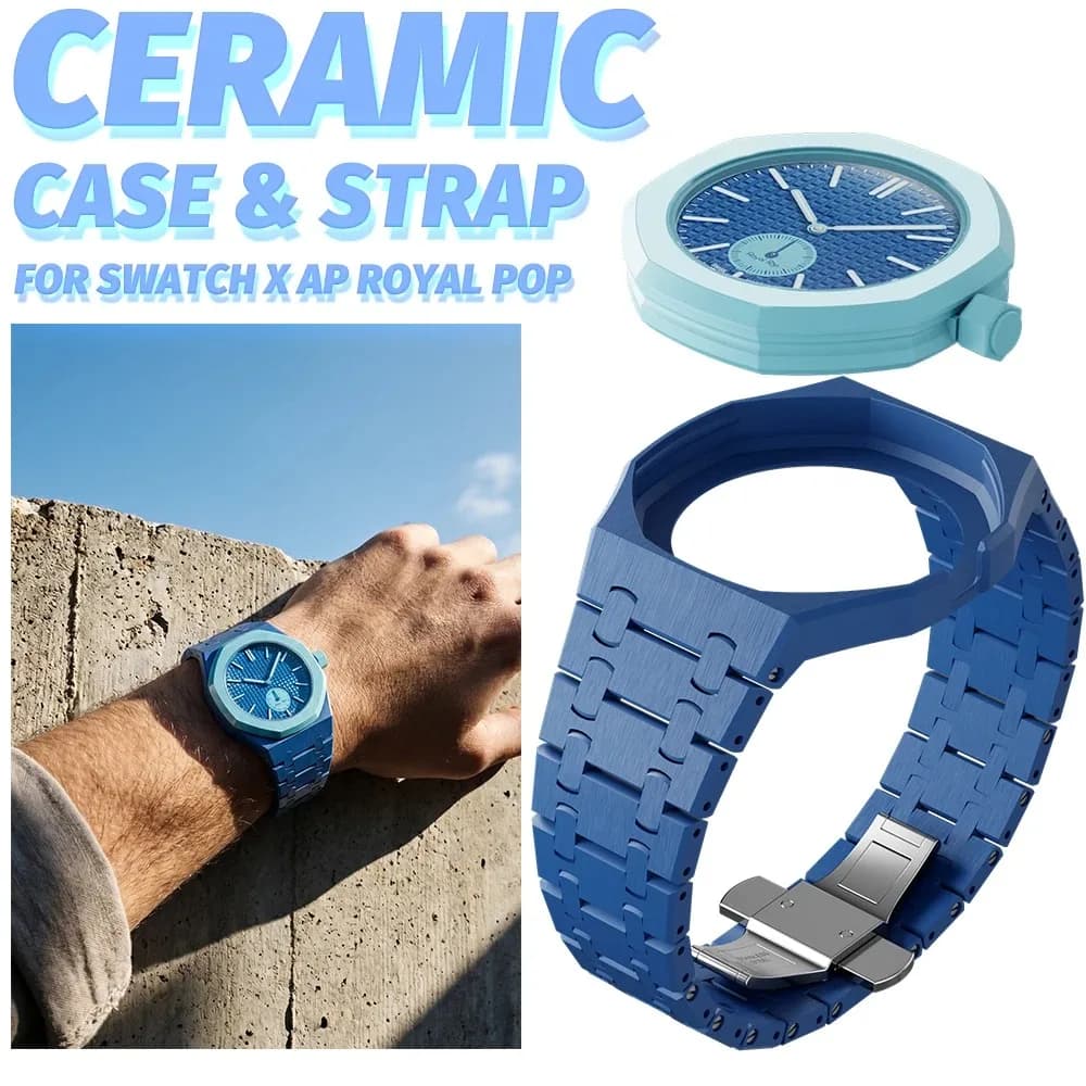 Ceramic Modification Kit for Swatch X AP Royal POP Biomaterials Watch Case + bioceramic Strap Pocket Changer To Wristwatch