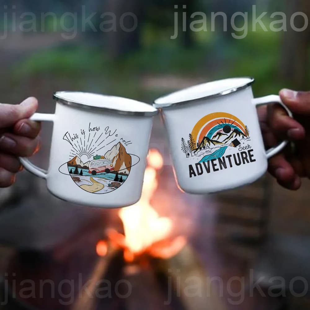 This Is How We Roll Tazze da campeggio stampate Tazza da campeggio smaltata Adventure Campfire Party Tazze da esterno Tazza da succo di birra Regali per camper