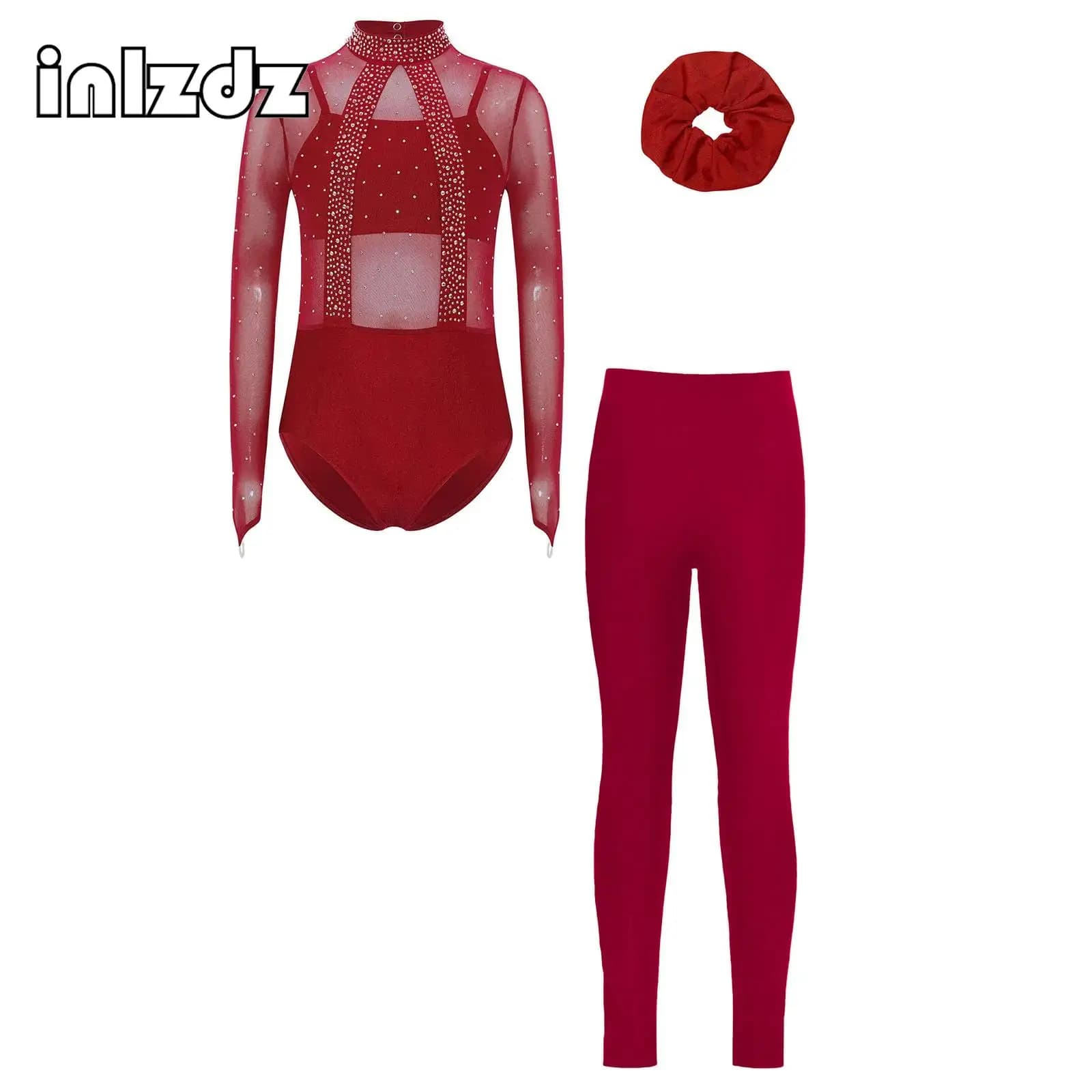 Abiti da ballo per ginnastica ritmica a maniche lunghe per bambini Strass Maglia Balletto Danza Figura Pattinaggio su ghiaccio Vestito per spettacoli teatrali
