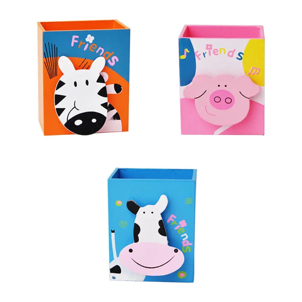 Set di 3 Portapenne con Motivi Animali, Design Cartoon, Robusto e Portatile, Decorazione da Scrivania, Organizzatore per Penne, Regalo per Studenti, Contenitore Unico