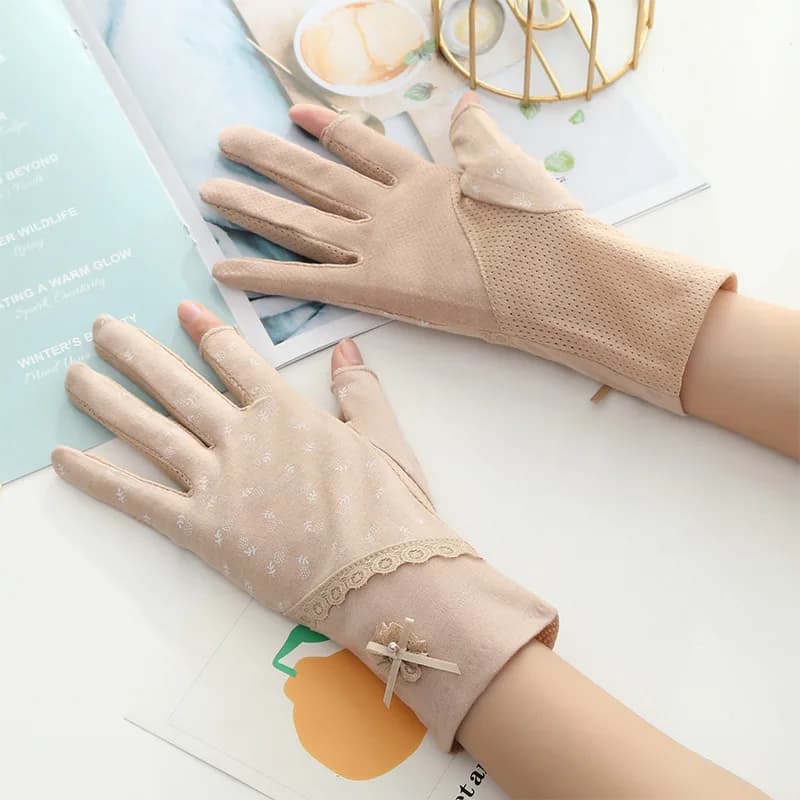 Women's Summer Gloves for Solar Protection, with short sports cuff at oblique patchwork, anti-duty gloves UV for outdoor driving and cycling