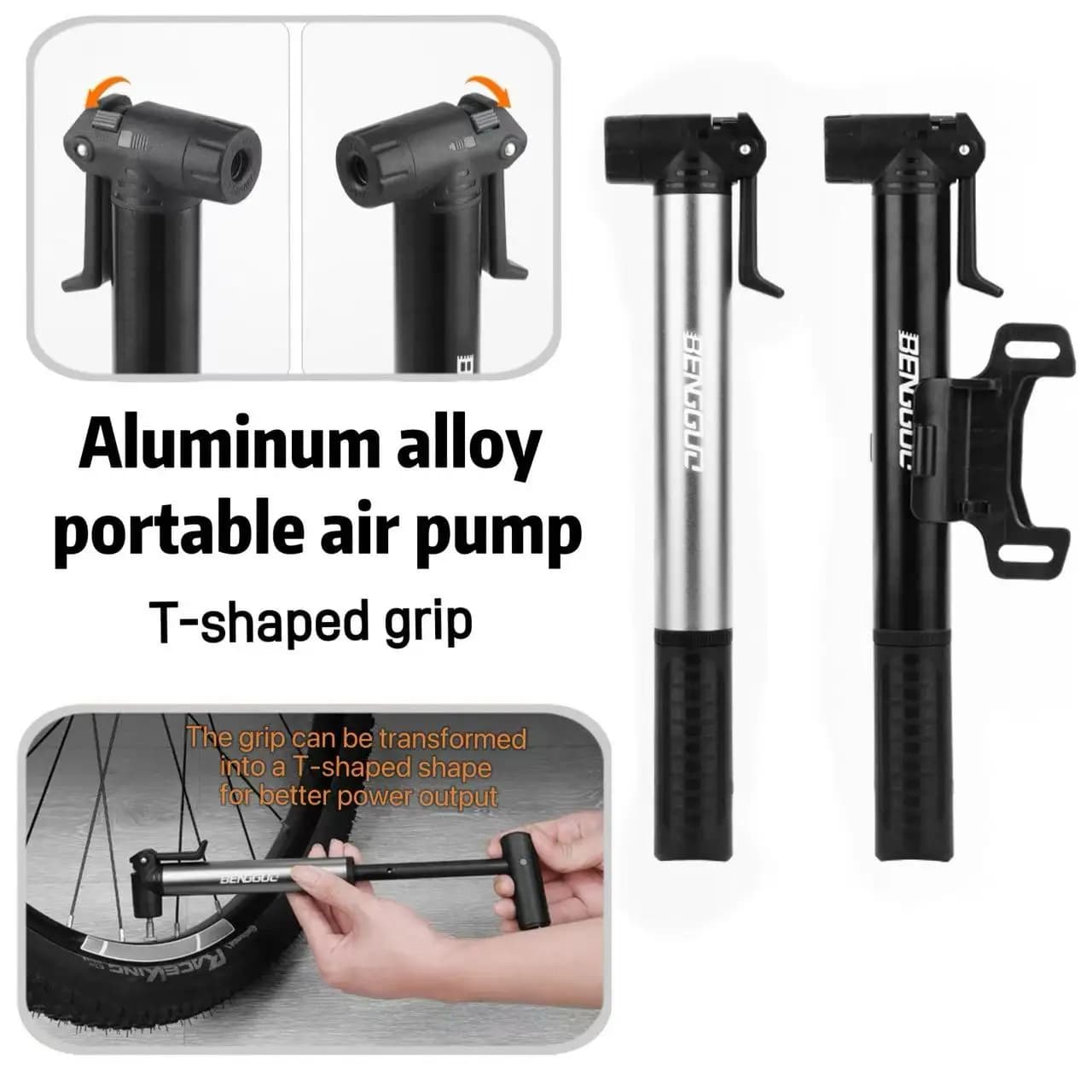 Pompa ad aria portatile ad alta pressione in lega di alluminio, adatta per ugelli dell'aria, mountain bike, bici da strada, pompa ad aria portatile