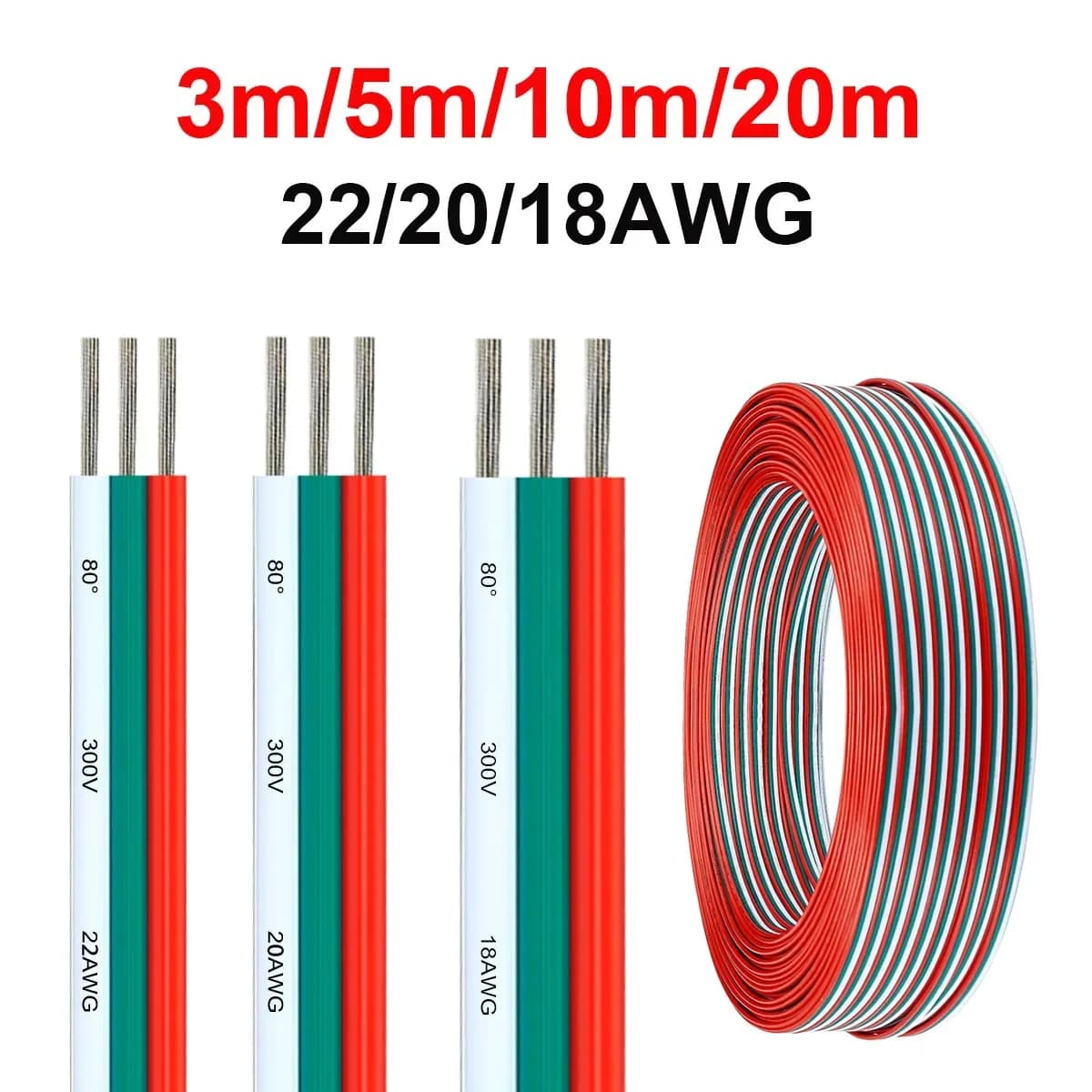 Cavo elettrico flessibile in rame stagnato a 3 pin 12V Cavo di prolunga per striscia LED per connettori JST per barra luminosa COB WS2811 WS2812B