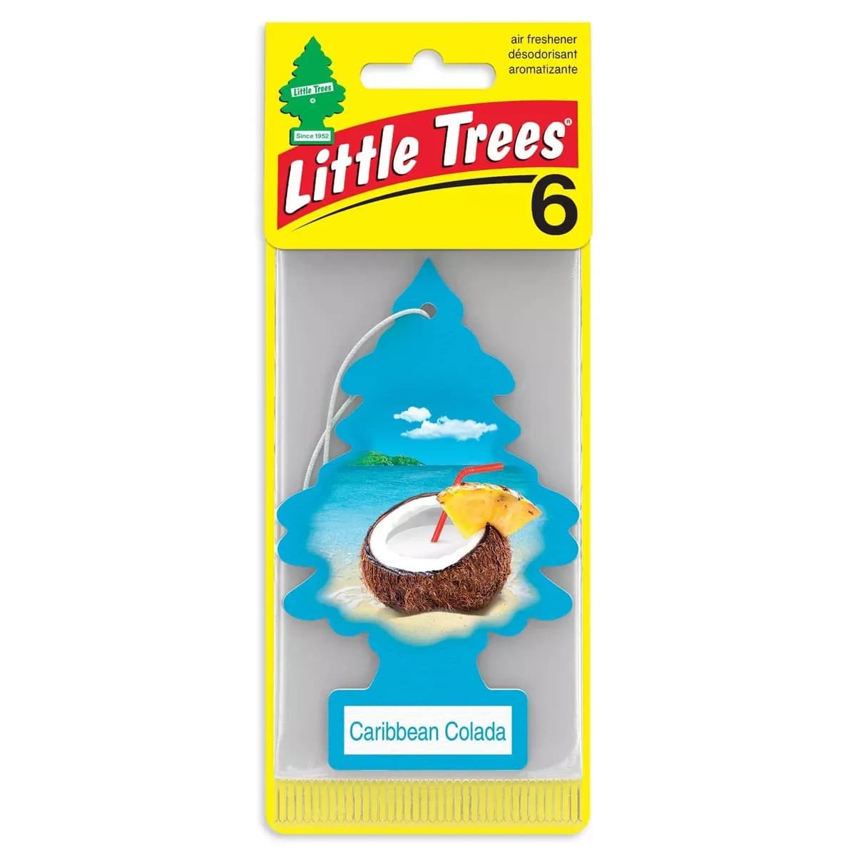 Little Trees 6pz Caribbean Colada Deodorante per Auto: Profumatore per Auto, Blu Vibrante, Monouso, Solido, Non Elettrico