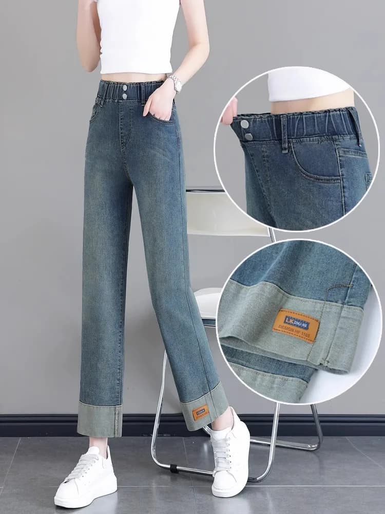 Loose Waist Wide Leg Jeans Women's Spring Fashion 2025 Small Size Fat MM Straight Leg Pants High Waist Jeans
