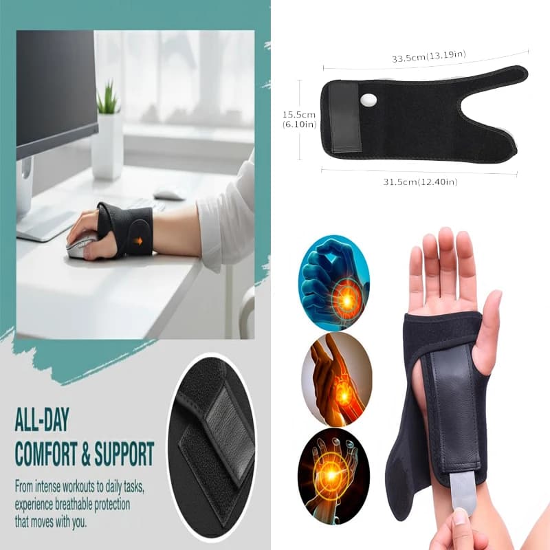 1 Pezzo Supporto per Polso e Pollice in PU Nero, Tutore per Polso in Metallo per Sollievo dal Dolore, Stabilizzatore Regolabile per Polso e Pollice, Fascia Immobilizzante