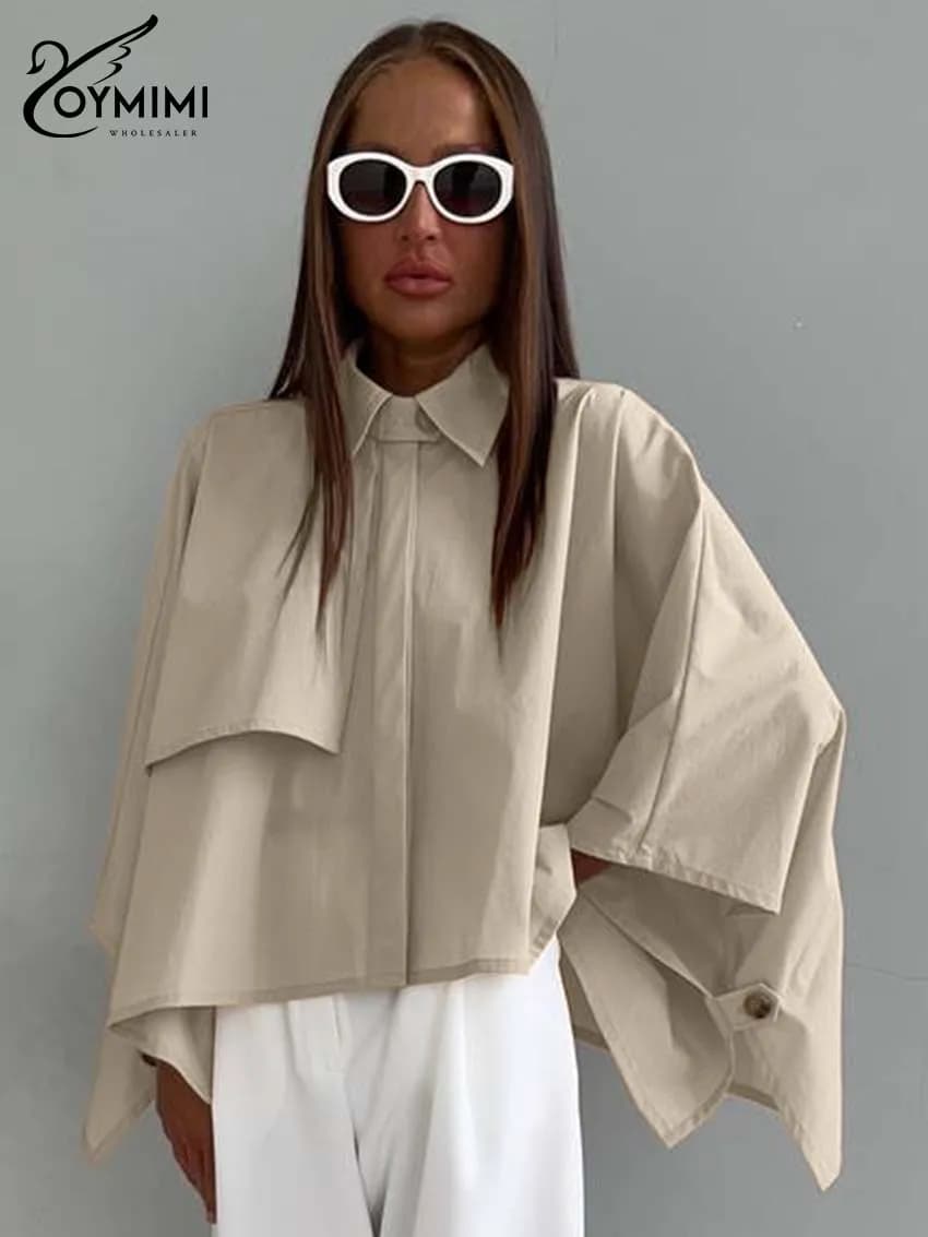 Oymimi Moda Khaki Camicie larghe da donna Eleganti tasche con risvolto Camicie a maniche lunghe Casual monopetto Camicia solida Streetwear