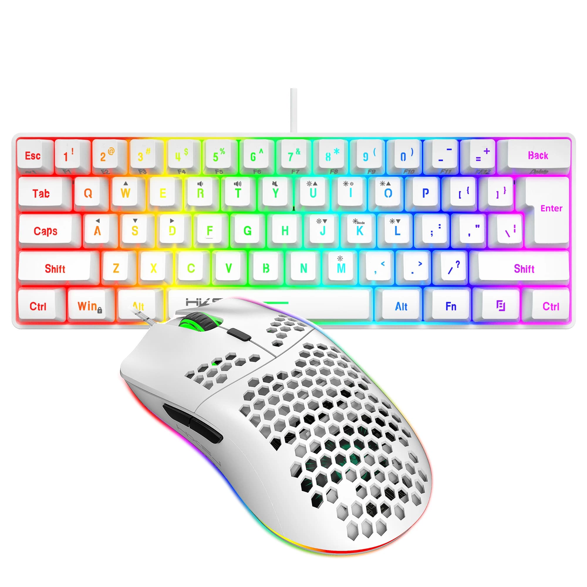Hot sale HXSJ 61 keys V700 RGB combined keyboard and mouse game set with light mechanical sensation for computer games