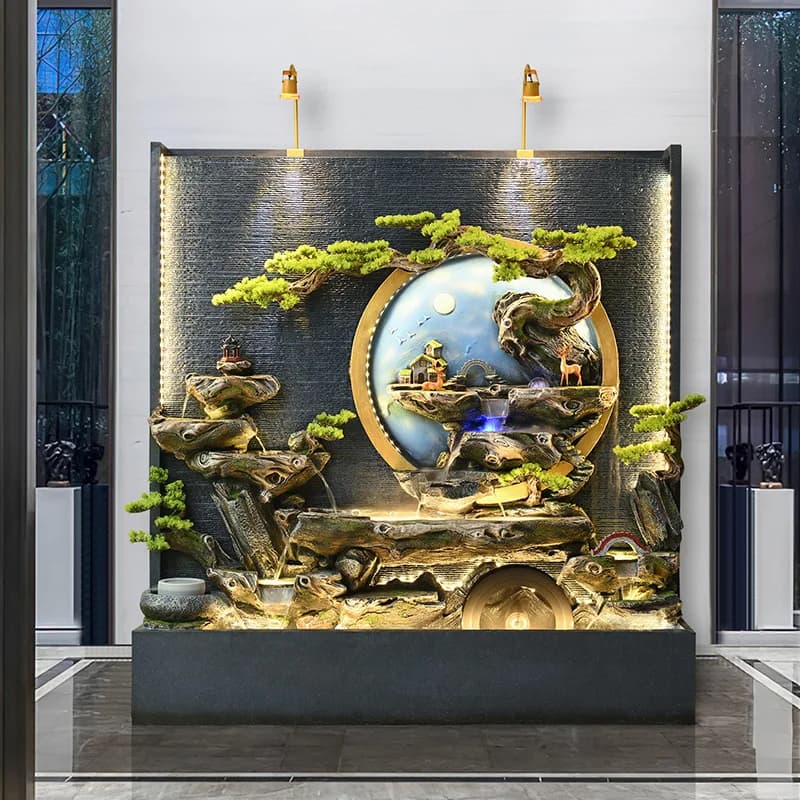 Landscape Water Curtain Wall Screen High Mountains and Flowing Water Floor Decorative Ornament