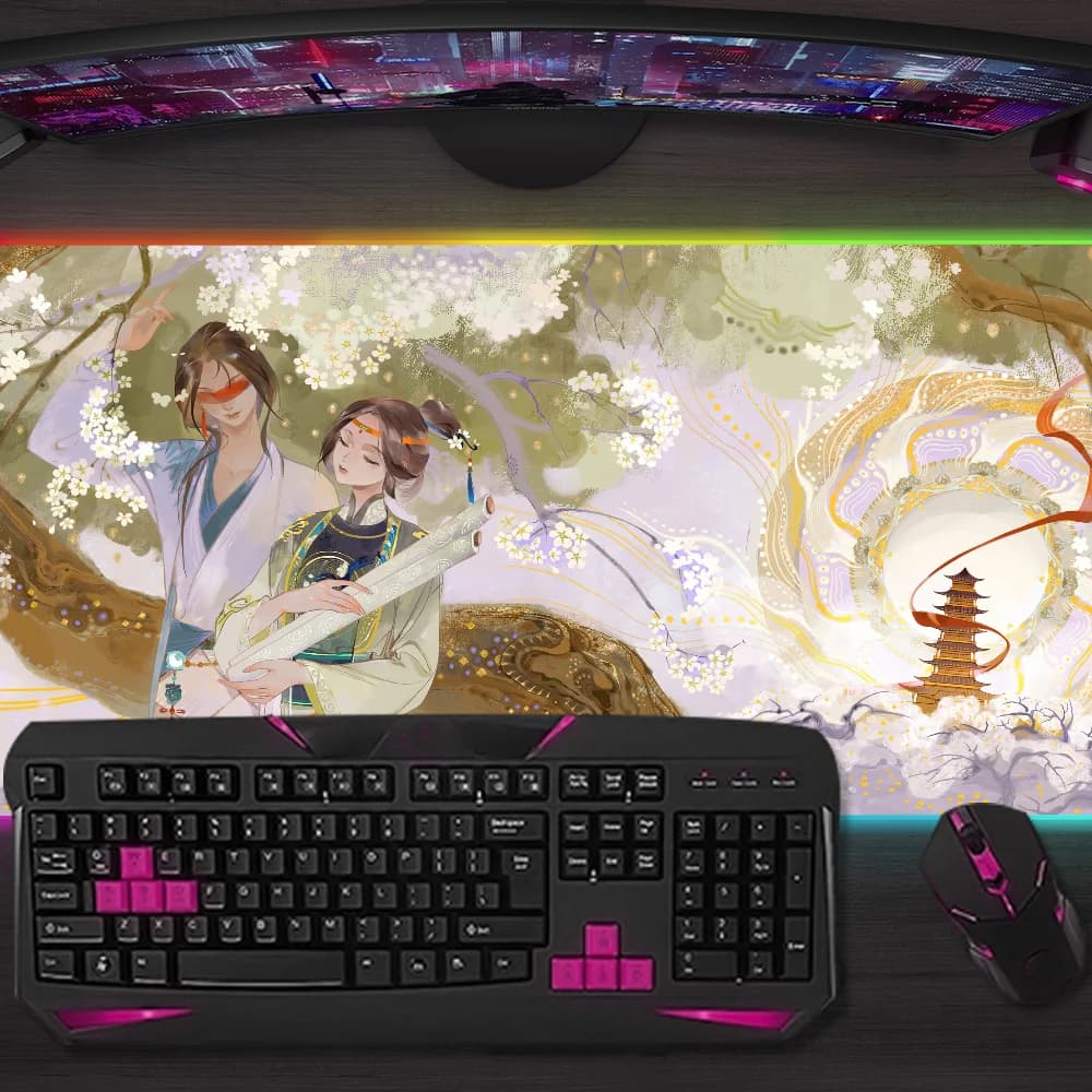 Tappetino per mouse Infinity N-Nikki in stile antico, tappetino per mouse da gioco, tappetini da tavolo a LED, tappetini da scrivania in gomma retroilluminati con micro USB, tappetini da scrivania RGB XXL