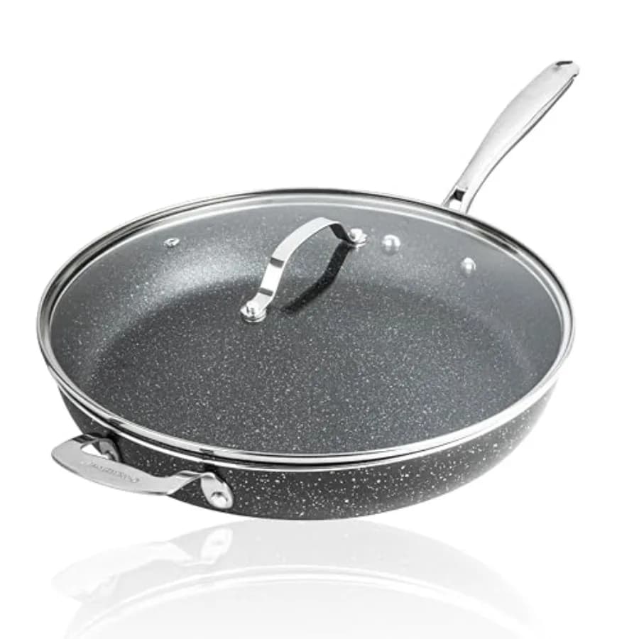 Padella Grande da 14 Pollici con Coperchio, Antiaderente in Ceramica, Non Tossica, per Soffriggere e Cucinare PF